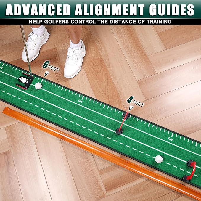 CHAMPKEY Dual-Hole Golf Putting Green Indoor with 3 Golf Putting Gates - Improves Putting Accuracy and Skill Levels Golf Putting Mat - Ideal for Indoor and Outdoor Training