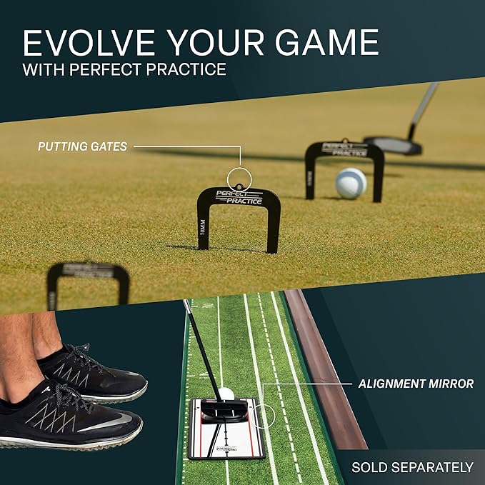 Perfect Practice Golf Putting Mat - Portable Putting Green, Indoor & Outdoor Practice, with Ball Return - Golf Training Aid for Home, Office, Backyard - Golfing Gifts for Men