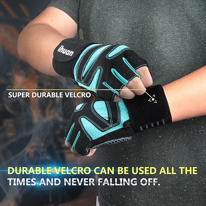 ihuan Ventilated Weight Lifting Gym Workout Gloves with Wrist Wrap Support for Men & Women, Full Palm Protection, for Weightlifting, Training, Fitness, Hanging, Pull ups-FlexoryFit
