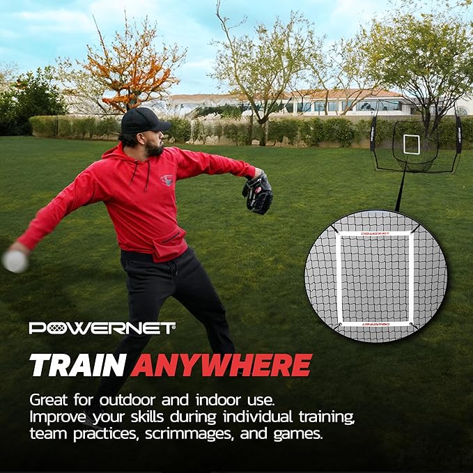 PowerNet Baseball Softball Practice Net 7x7 with Baseball Accessories for Practice Pitching, Batting & Fielding, Ball Caddy, Weighted Baseballs, Tee