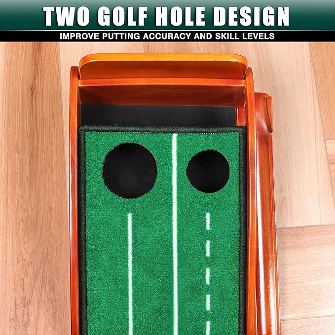 CHAMPKEY Dual-Hole Golf Putting Green Indoor with 3 Golf Putting Gates - Improves Putting Accuracy and Skill Levels Golf Putting Mat - Ideal for Indoor and Outdoor Training