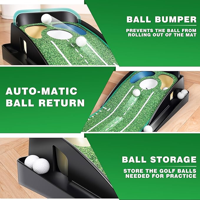 CHAMPKEY Professional Hazard Golf Putting Green Come with Golf Putting Gates and Putting Mirror - Progressive Slope Tech and Noise Reduction Tech Golf Putting Mat