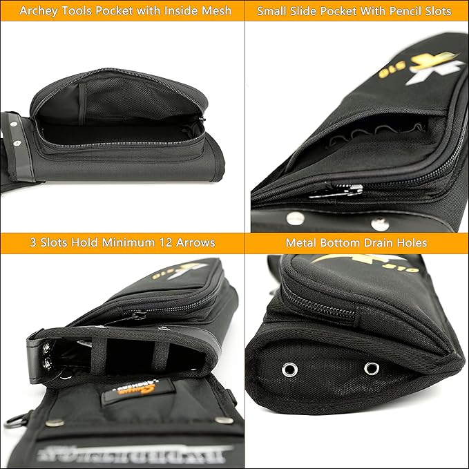 SUNYA X510 Field & Competition Hip Arrow Quiver | 3-Slot Noise-Free Archery Quiver with Sturdy Storage System (42x18cm)