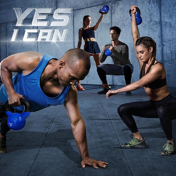 Yes4All 5-100 LB Kettlebells Vinyl Coated Cast Iron for Dumbbell Weights Exercises, Gym, Fitness, Full Body Workout Equipment Push up, Grip and Strength Training-FlexoryFit