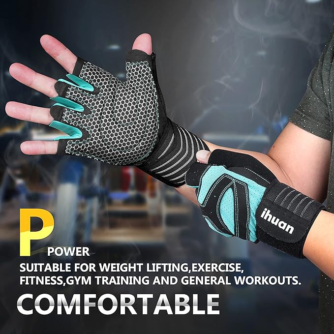 ihuan Ventilated Weight Lifting Gym Workout Gloves with Wrist Wrap Support for Men & Women, Full Palm Protection, for Weightlifting, Training, Fitness, Hanging, Pull ups-FlexoryFit