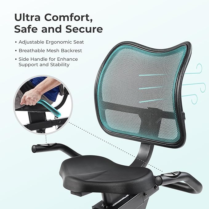 Sunny Health & Fitness Smart Heavy-Duty Recumbent Bike w/Wide Cushioned Seat & Back, Indoor Cycling Machine for Adult/Seniors Home Exercise, Free SunnyFit App Connect, Optional Workout Training Bands-FlexoryFit