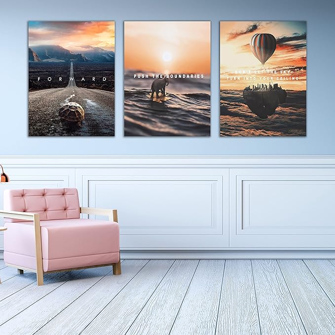 Motivational Wall Decor Poster Inspirational Wall Art 3 Pieces Canvas Wall Painting Framed Artwork for Living Room Bedroom Office Home Decor Prints Pictures Wall Decor Ready to Hang 48''Wx 24''H-FlexoryFit