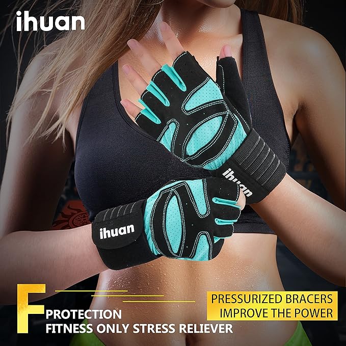 ihuan Ventilated Weight Lifting Gym Workout Gloves with Wrist Wrap Support for Men & Women, Full Palm Protection, for Weightlifting, Training, Fitness, Hanging, Pull ups-FlexoryFit