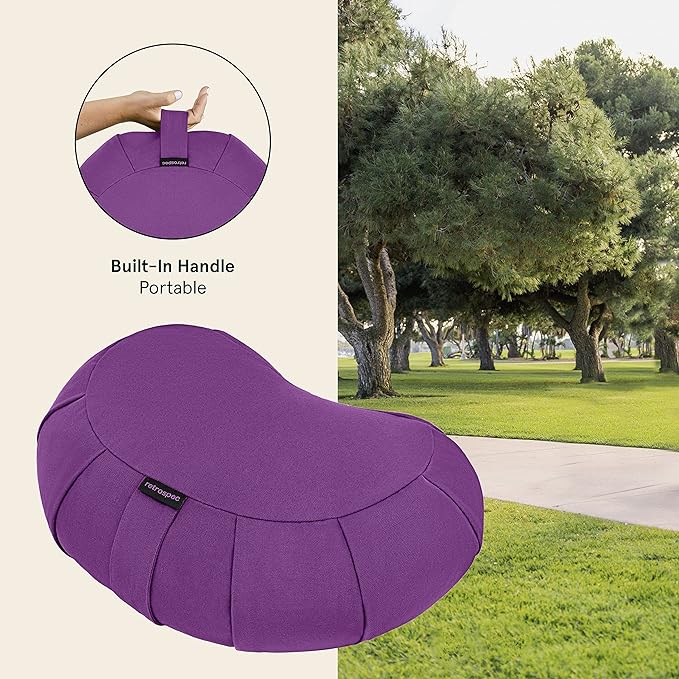 Retrospec Sedona Zafu Meditation Cushion Filled w/Buckwheat Hulls - Yoga Pillow for Meditation Practices - Machine Washable 100% Cotton Cover & Durable Carry Handle Round & Crescent, 1 Ct (Pack of 1)-FlexoryFit