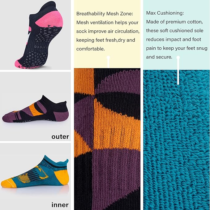 Hylaea Unisex Non Slip Socks with Grip for Yoga, Hospital, Pilates, Barre | Ankle, Cushioned-FlexoryFit