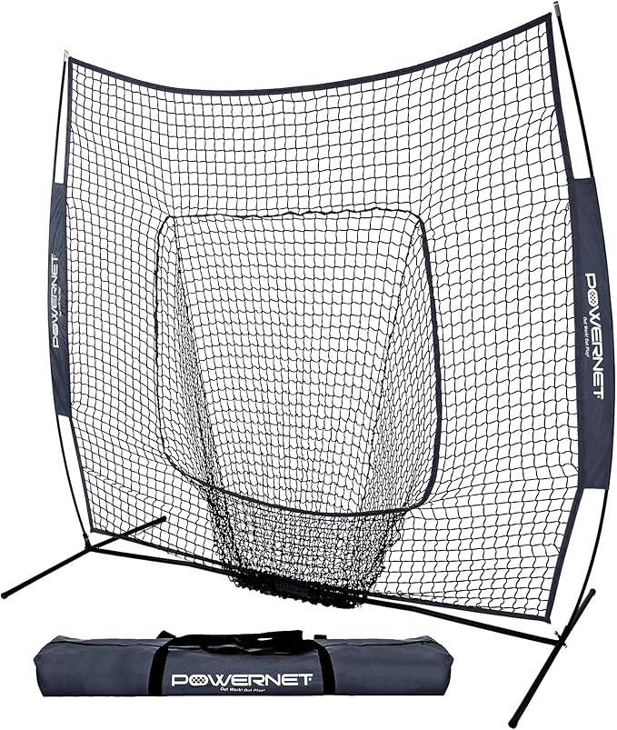 PowerNet Baseball Softball Practice Net 7x7 with Baseball Accessories for Practice Pitching, Batting & Fielding, Ball Caddy, Weighted Baseballs, Tee