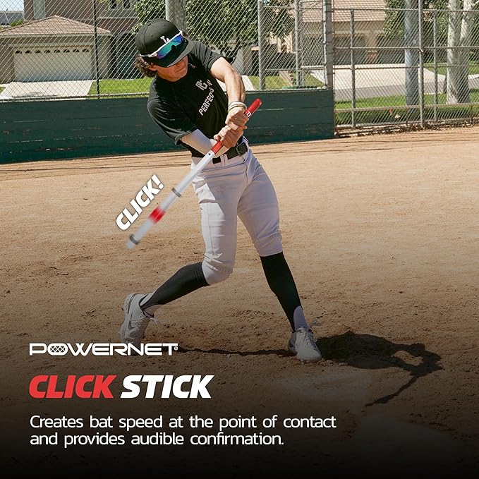 PowerNet Combo PVC/Click Stick Softball & Baseball Swing Trainer, Interchangeable Baseball Hitting Trainer, PVC Training Bat for Drills, Bat Speed Training Equipment-FlexoryFit