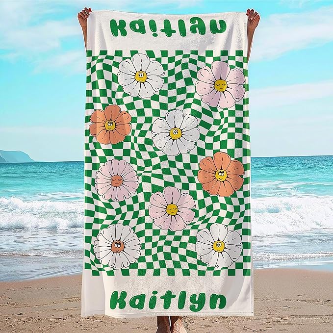 JML Personalized Beach Towel with Name, Custom Flower Beach Towel, Customized Microfiber Pool Towel, Quick Dry & Absorbent Swim Towel for Adult,Mother's Day, Birthday, Summer Holiday,Vacation-FlexoryFit