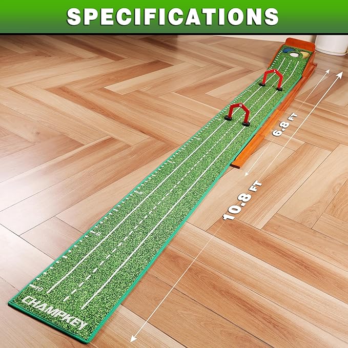 CHAMPKEY Professional Hazard Golf Putting Green Come with Golf Putting Gates and Putting Mirror - Progressive Slope Tech and Noise Reduction Tech Golf Putting Mat