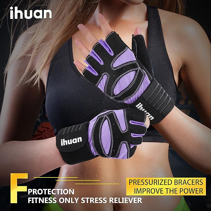 ihuan Ventilated Weight Lifting Gym Workout Gloves with Wrist Wrap Support for Men & Women, Full Palm Protection, for Weightlifting, Training, Fitness, Hanging, Pull ups-FlexoryFit