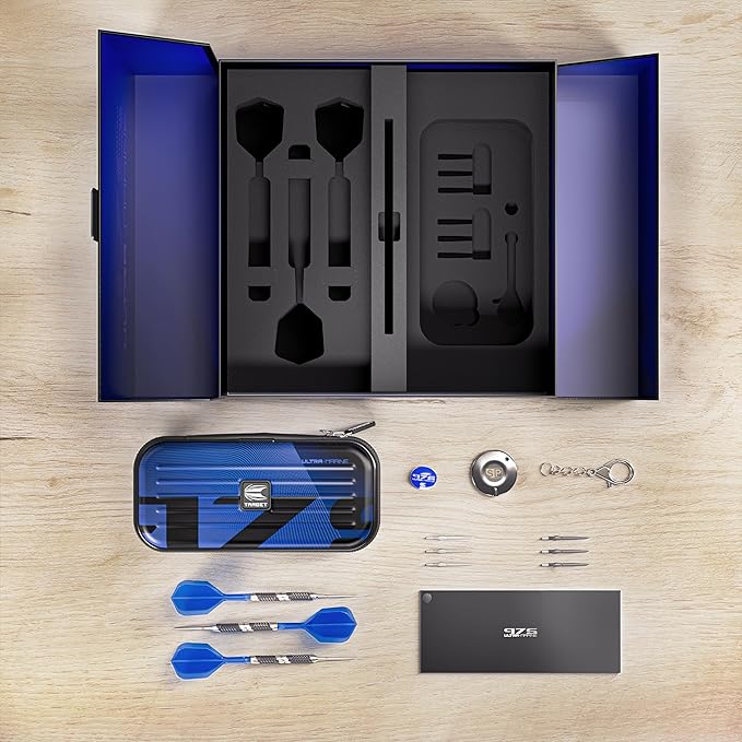 TARGET Darts 975 Ultra Marine 97.5% Tungsten Steel Tip Darts Set - Swiss Point Darts with K-Flex Integrated Flight and Shaft – Includes Dart Takoma Wallet, SP Tool, Dart Tips