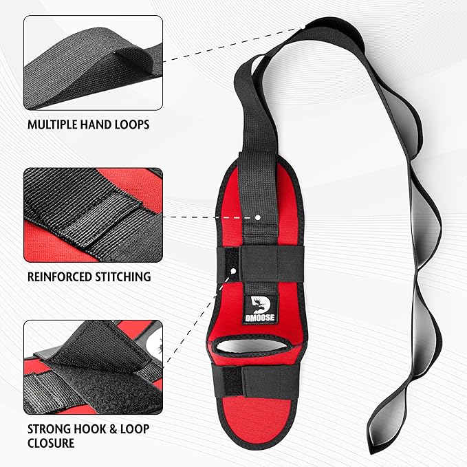 DMoose Fitness Foot & Calf Stretcher with Adjustable Padded Stretching Strap for Plantar Fasciitis, Hamstring, Heel Spurs and Achilles Tendonitis Relief - Yoga Leg Stretch Strap for Flexibility-FlexoryFit