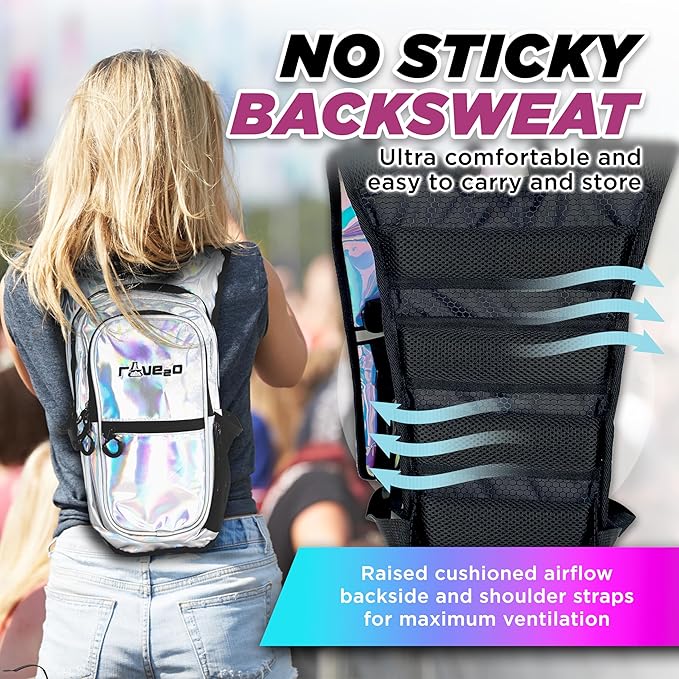 Rave Hydration Backpack โ Anti-Theft Festival Hydration Pack with 1.5L Leakproof TPU Bladder โ Slim, Insulated Water Pack with Secret Pockets & Breathable Back โ for Raves, Music Festivals, EDC