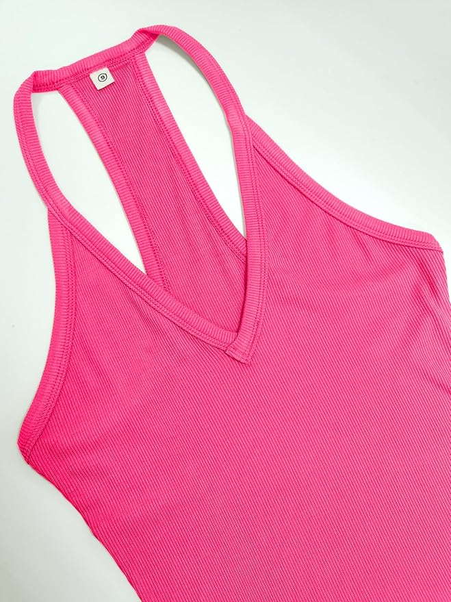iGENJUN Workout Tops for Women Racerback Basic Tank Summer 2025 Camisole V Neck Slim Fit Ribbed Sleeveless-FlexoryFit