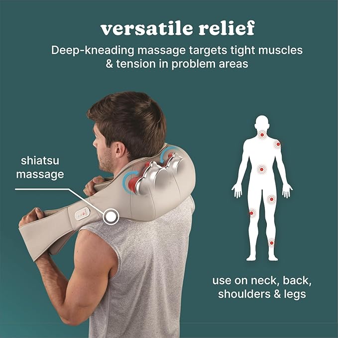 HoMedics Shiatsu Deluxe Neck & Shoulder Massager with Heat | Shiatsu Massager, 3 Speeds, Changes Direction | Muscle Kneading for Neck, Shoulders, Back, & Legs, Portable, Convenient Straps | Thera-P-FlexoryFit