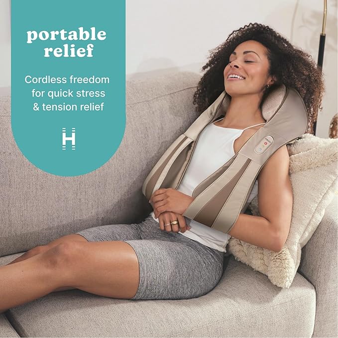 HoMedics Shiatsu Deluxe Neck & Shoulder Massager with Heat | Shiatsu Massager, 3 Speeds, Changes Direction | Muscle Kneading for Neck, Shoulders, Back, & Legs, Portable, Convenient Straps | Thera-P-FlexoryFit