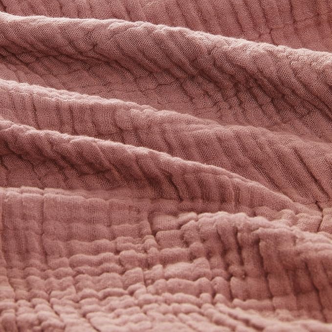 Carriediosa 100% Cotton Muslin Throw Blanket 70" X 80" Twin Size,4-Layers Summer Gauze Throws for Bed Couch,Soft Lightweight Breathable Linen Blankets Bedspread for Adults All Season,Mauve