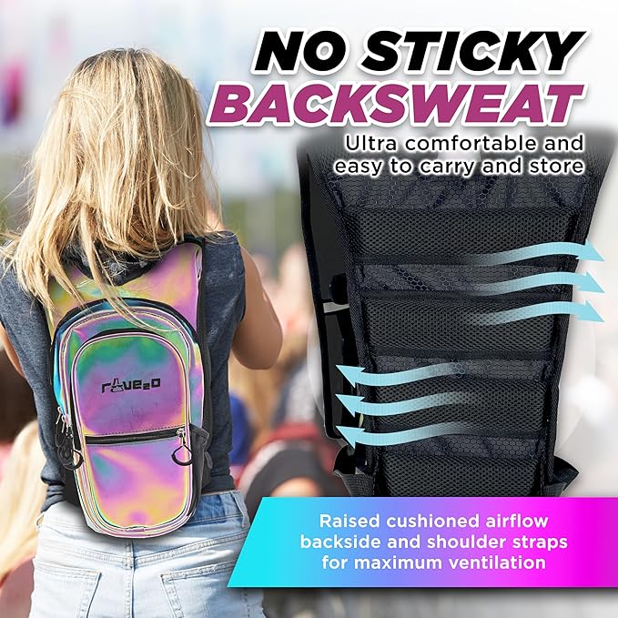 Rave Hydration Backpack โ Anti-Theft Festival Hydration Pack with 1.5L Leakproof TPU Bladder โ Slim, Insulated Water Pack with Secret Pockets & Breathable Back โ for Raves, Music Festivals, EDC