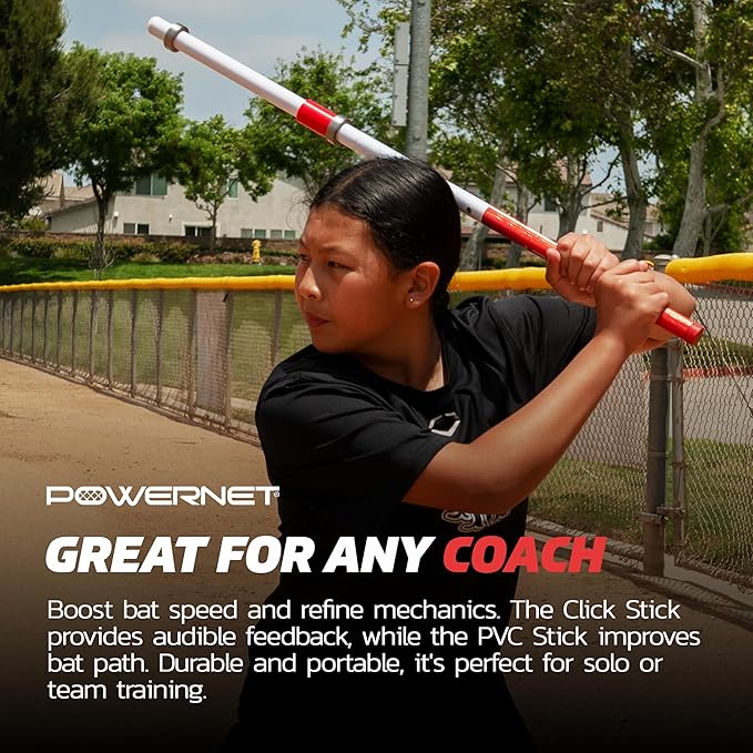 PowerNet Combo PVC/Click Stick Softball & Baseball Swing Trainer, Interchangeable Baseball Hitting Trainer, PVC Training Bat for Drills, Bat Speed Training Equipment-FlexoryFit