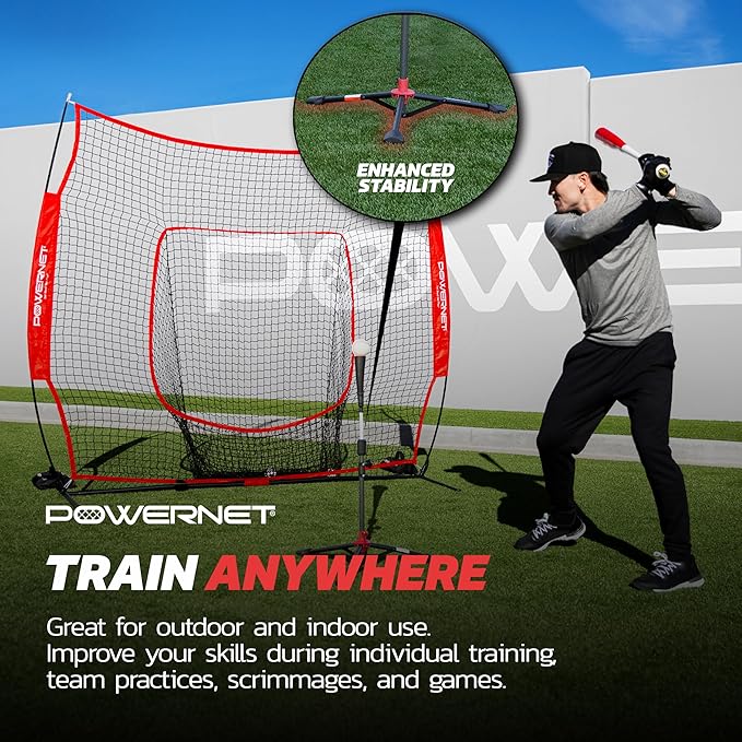 PowerNet Baseball Softball Practice Net 7x7 with Baseball Accessories for Practice Pitching, Batting & Fielding, Ball Caddy, Weighted Baseballs, Tee