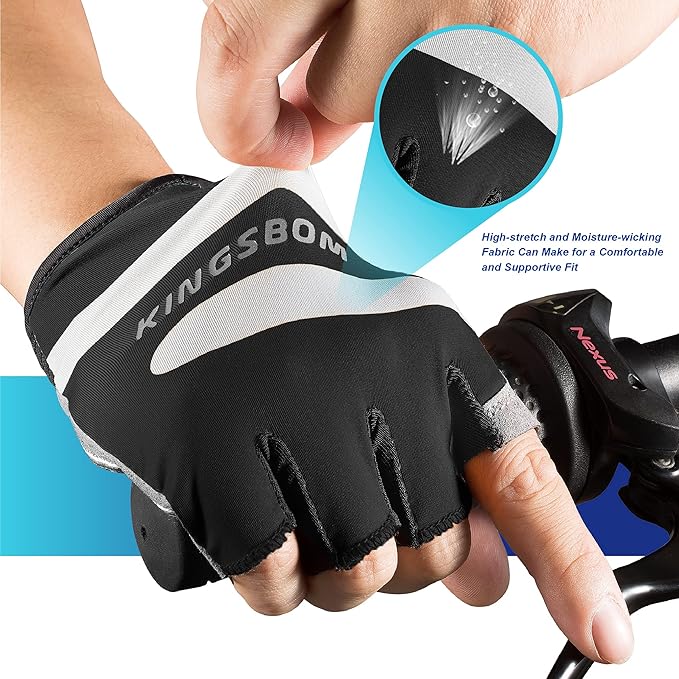 KINGSBOM Breathable Cycling Gloves, Shock-Absorbing Bike Gloves with Light Silicone Gel Pad, Anti-Slip Bicycle Gloves for Men and Women-FlexoryFit