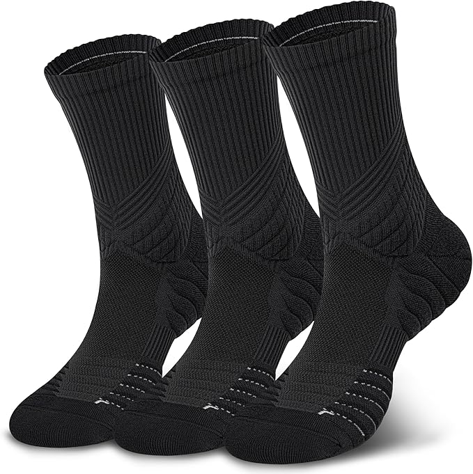 Hylaea Compression Running Socks for men, Coolmax Anti-Blister Cushion Crew Socks for Athletic, Moisture Wicking & Seamless-FlexoryFit