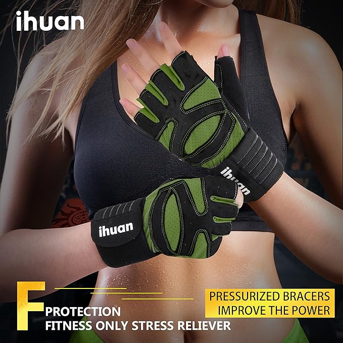 ihuan Ventilated Weight Lifting Gym Workout Gloves with Wrist Wrap Support for Men & Women, Full Palm Protection, for Weightlifting, Training, Fitness, Hanging, Pull ups-FlexoryFit