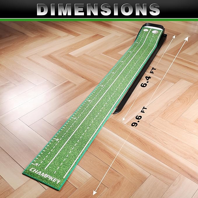CHAMPKEY Dual-Hole Golf Putting Green Indoor with 3 Golf Putting Gates - Improves Putting Accuracy and Skill Levels Golf Putting Mat - Ideal for Indoor and Outdoor Training