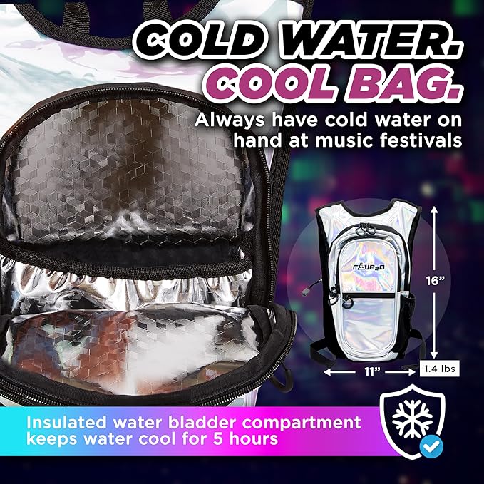 Rave Hydration Backpack โ Anti-Theft Festival Hydration Pack with 1.5L Leakproof TPU Bladder โ Slim, Insulated Water Pack with Secret Pockets & Breathable Back โ for Raves, Music Festivals, EDC