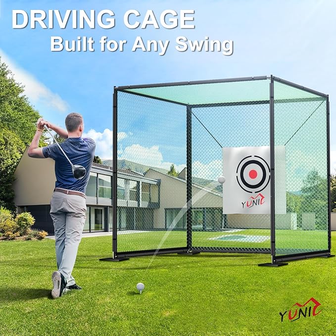 YUNIC Golf Driving Cage with Metal Frame - Choose Standard Hitting Target or Simulator Impact Screen
