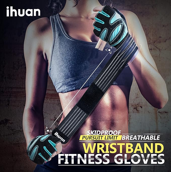 ihuan Ventilated Weight Lifting Gym Workout Gloves with Wrist Wrap Support for Men & Women, Full Palm Protection, for Weightlifting, Training, Fitness, Hanging, Pull ups-FlexoryFit
