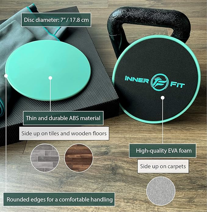 InnerFit Core Sliders for Working Out - Set of 2 Dual Sided Exercise Sliders Fitness Discs - Durable Strength Slides Suitable for Carpets and Hardwood Floors-FlexoryFit