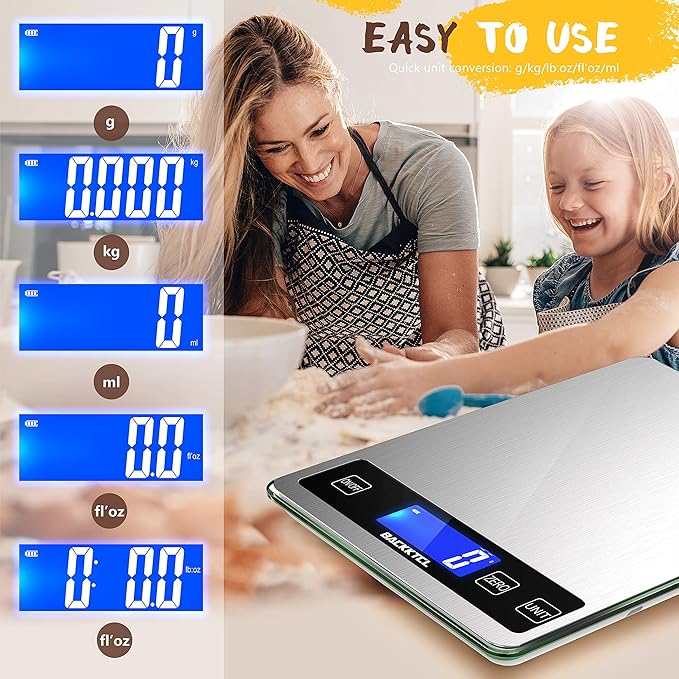 ''Cooking Master' 22lb Digital Kitchen Scale,Food Scale Measures in Grams and Ounces for Weight Cooking Baking,1g/0.1oz Precise Graduation,Stainless Steel and Tempered Glass-FlexoryFit