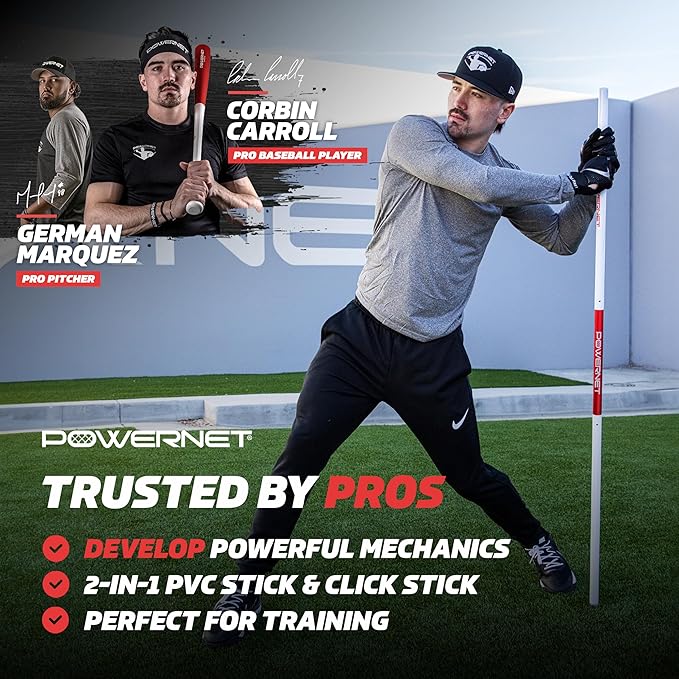 PowerNet Combo PVC/Click Stick Softball & Baseball Swing Trainer, Interchangeable Baseball Hitting Trainer, PVC Training Bat for Drills, Bat Speed Training Equipment-FlexoryFit