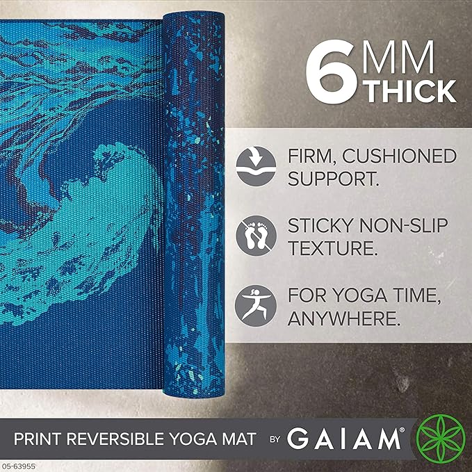 Gaiam Yoga Mat - Premium 6mm Print Reversible Extra Thick Non Slip Exercise & Fitness Mat for All Types of Yoga, Pilates & Floor Workouts (68" x 24" x 6mm Thick)-FlexoryFit