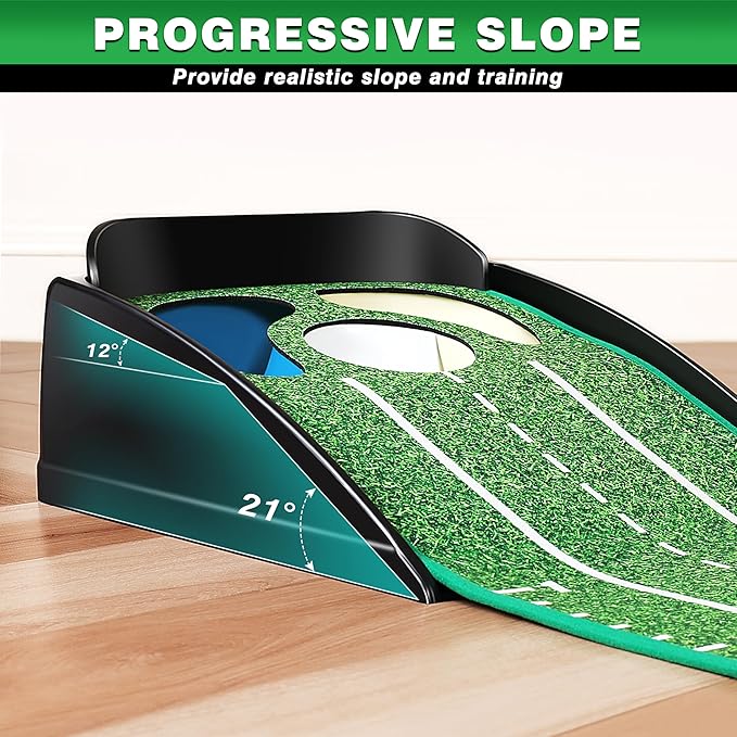 CHAMPKEY Professional Hazard Golf Putting Green Come with Golf Putting Gates and Putting Mirror - Progressive Slope Tech and Noise Reduction Tech Golf Putting Mat