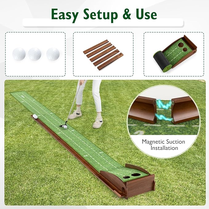 Tangkula 10 FT Golf Putting Green, 2/3-Hole Golf Putting Practice Mat with Auto Ball Return for Indoors & Outdoors, Alignment Guides & 3 Golf Balls, Mini Golf Game for Home and Office