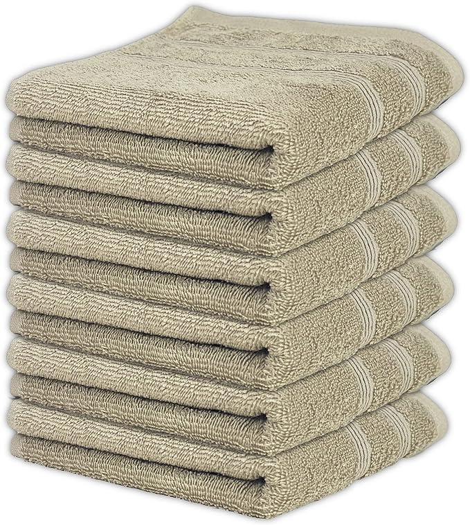Kaufman - Premium Hand Towels Set for Bathroom, Spa, Gym, and Face Towel 100% Cotton Ring Spun, Ultra Soft Feel and Highly Absorbent Towels (Linen, 6-PK)-FlexoryFit