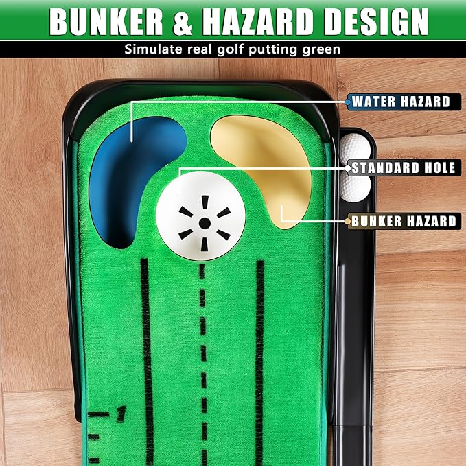 CHAMPKEY Professional Hazard Golf Putting Green Come with Golf Putting Gates and Putting Mirror - Progressive Slope Tech and Noise Reduction Tech Golf Putting Mat