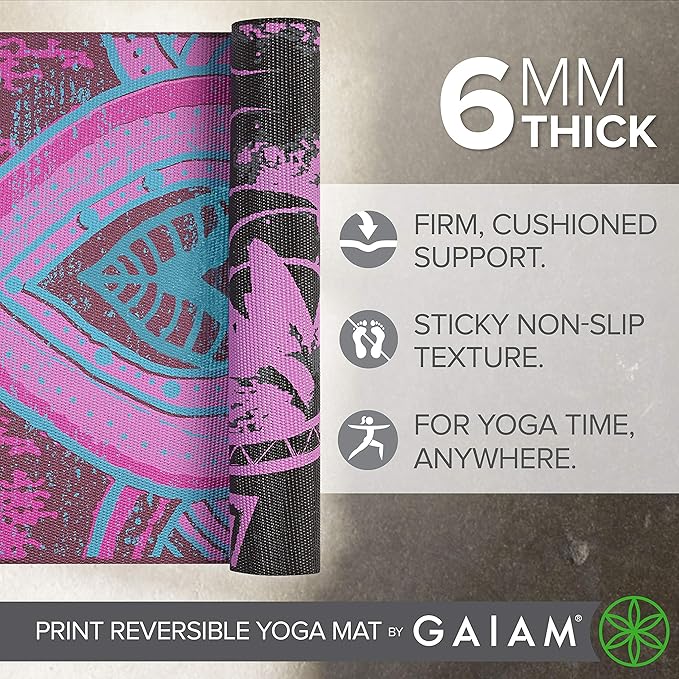 Gaiam Yoga Mat - Premium 6mm Print Reversible Extra Thick Non Slip Exercise & Fitness Mat for All Types of Yoga, Pilates & Floor Workouts (68" x 24" x 6mm Thick)-FlexoryFit
