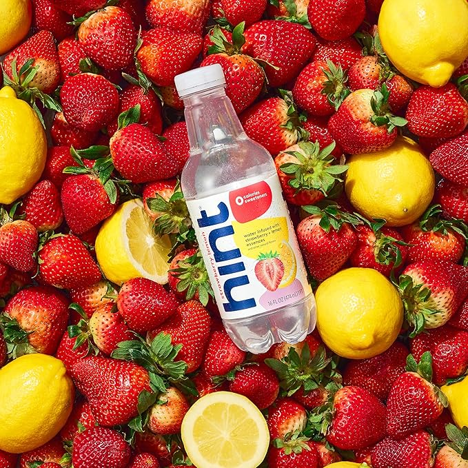Hint Water Strawberry Lemon, Pure Water Infused with Strawberry and Lemon, Zero Sugar, Zero Calories, Zero Sweeteners, Zero Preservatives, Zero Artificial Flavors,16 Ounce Bottles, (Pack of 12)-FlexoryFit