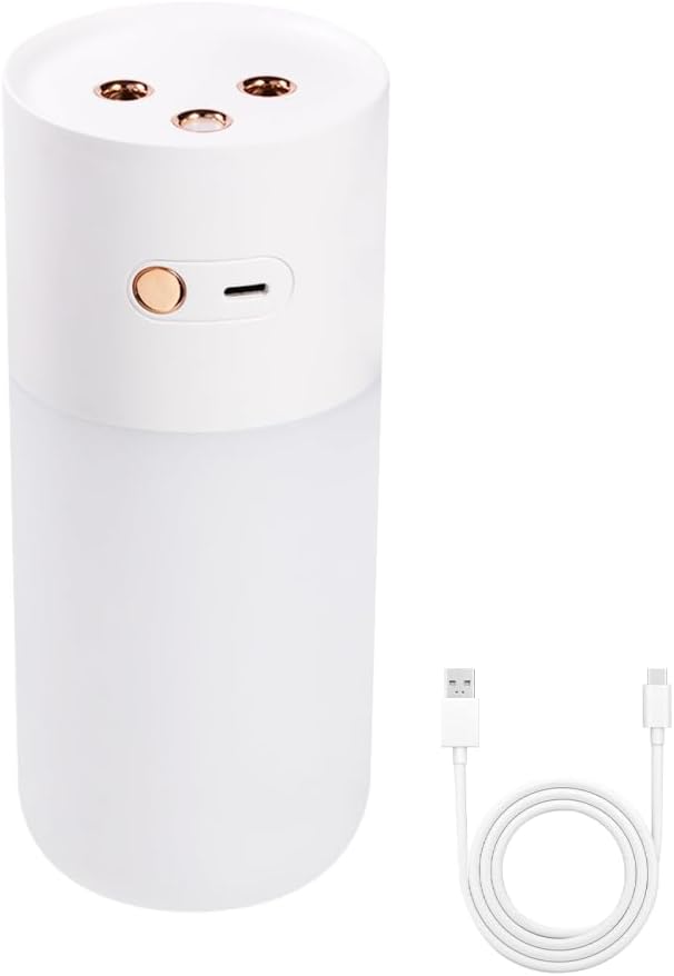 Portable Mini Humidifier, Dual Nozzle Quiet Air Humidifier Desktop Cool Mist Humidifier with Night Light for Bedroom Plants Office Car