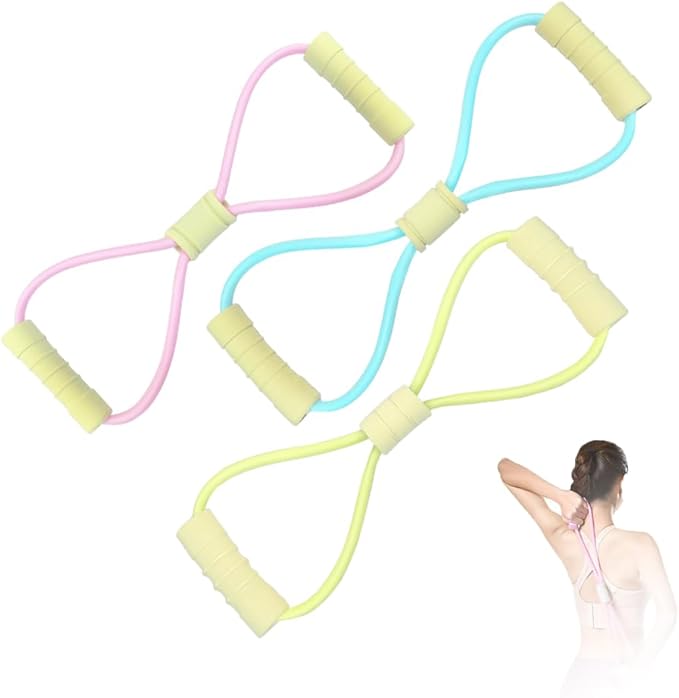 Figure 8 Fitness Resistance Bands with Handles, Yoga Resistance Band Stretch Fitness Band, Chest Expander, for Arm and Shoulder Stretch, Rope 8 Word Elastic for Women and Men（3 Pack）-FlexoryFit