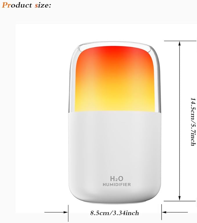LED home spraying humidifier with high simulation flame atmosphere light，2.3W and 280ml water tank,dynamic state and static state flame (white housing)