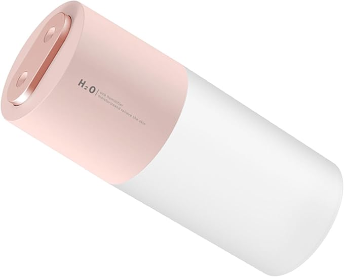 Double Spray Humidifier Large Fog Volume USB Portable Desktop Humidifier for Car Office Home Plastic 400ml Water Tank (Pink)